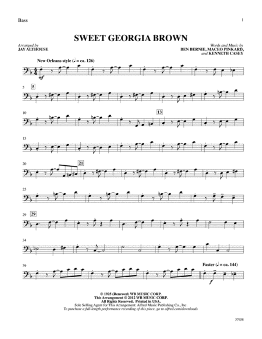 Sweet Georgia Brown: String Bass Double Bass scores gallery preview page 1