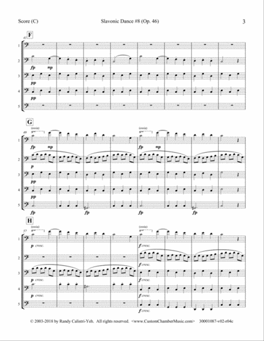 Dvorak Slavonic Dance #8 (French horn quintet or trombone quintet) Brass Quintet scores gallery preview page 4