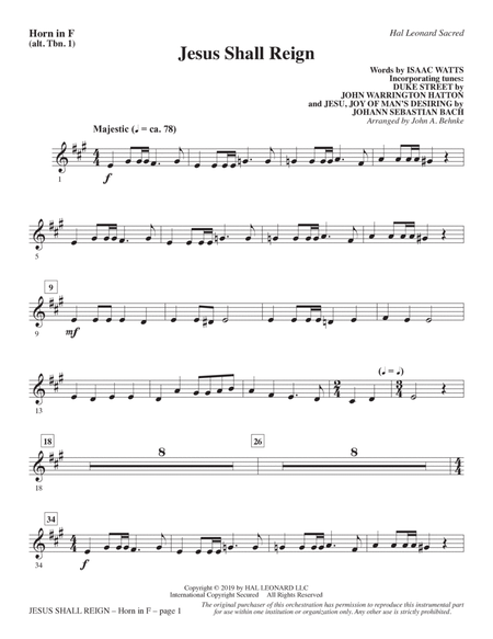 Jesus Shall Reign (arr. John A. Behnke) - F Horn (alt. Trombone 1)