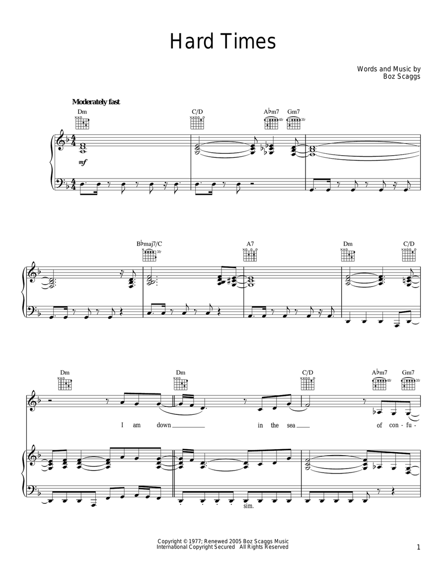Hard Times Hard Times Piano, Vocal, Guitar scores gallery preview page 1