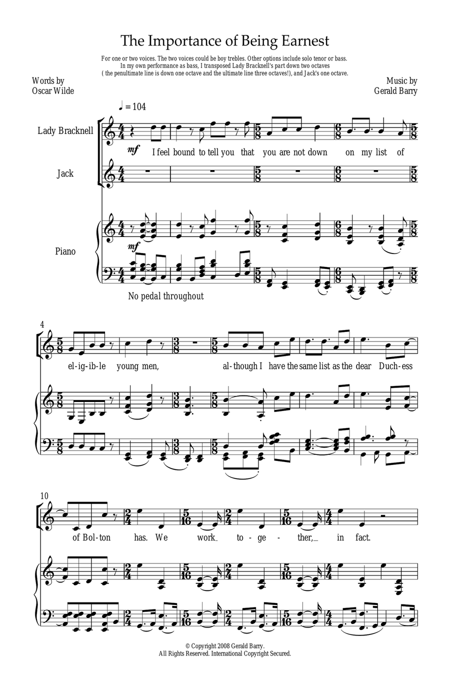 The Importance of Being Earnest (for two voices) Piano, Vocal scores gallery preview page 1
