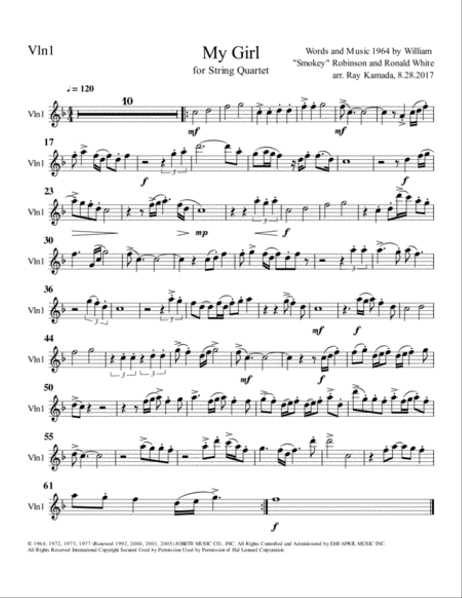My Girl My Girl String Quartet scores gallery preview page 4