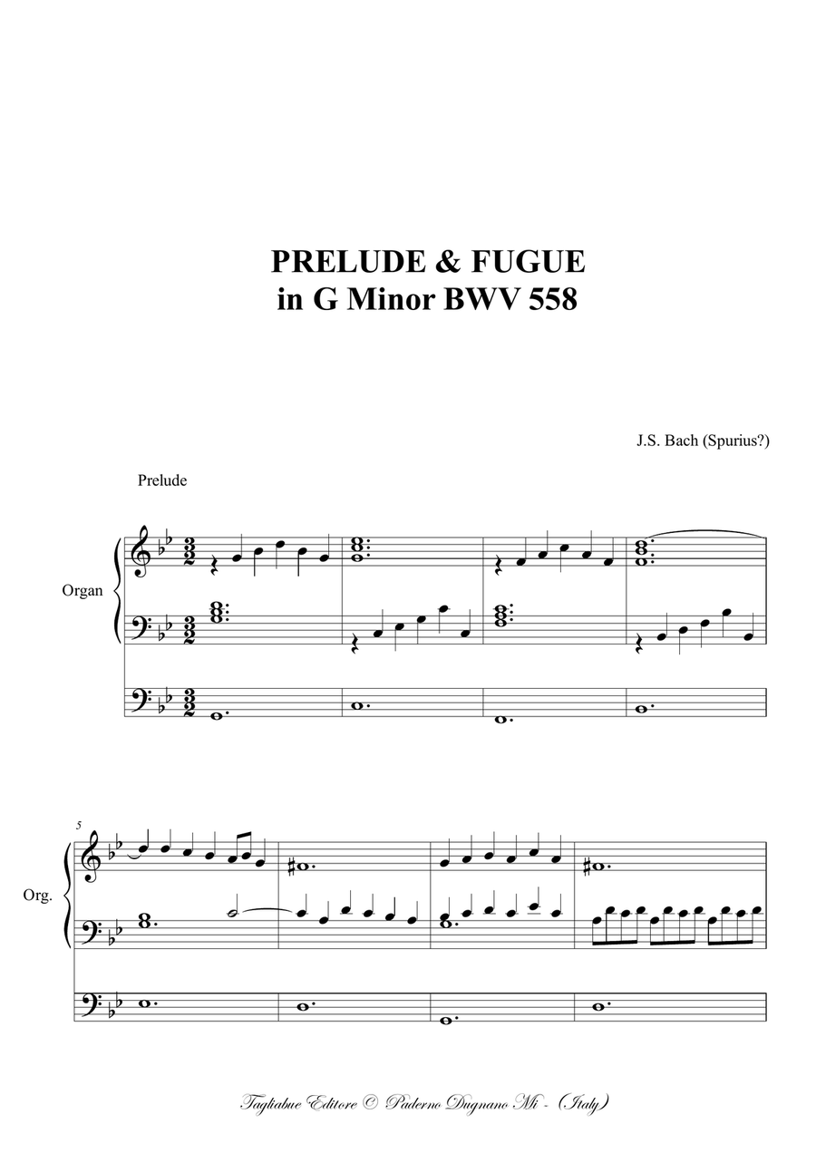 PRELUDE & FUGUE in G Minor - BWV 558 - For Organ 3 staff image number null