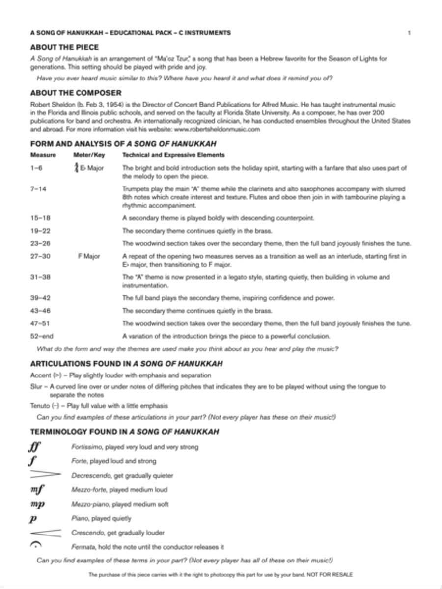 A Song of Hanukkah: C Educational Pack Concert Band scores gallery preview page 1