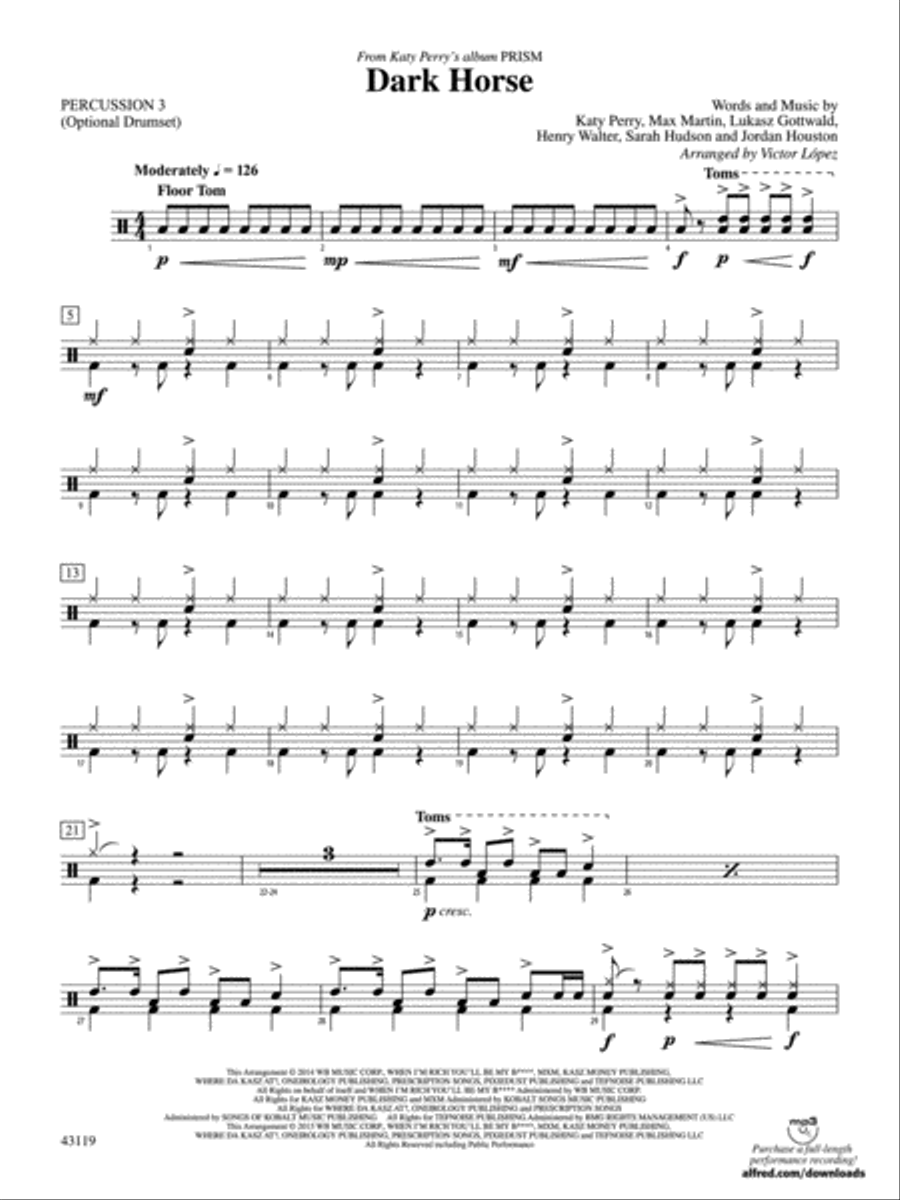Dark Horse: 3rd Percussion Concert Band scores gallery preview page 1