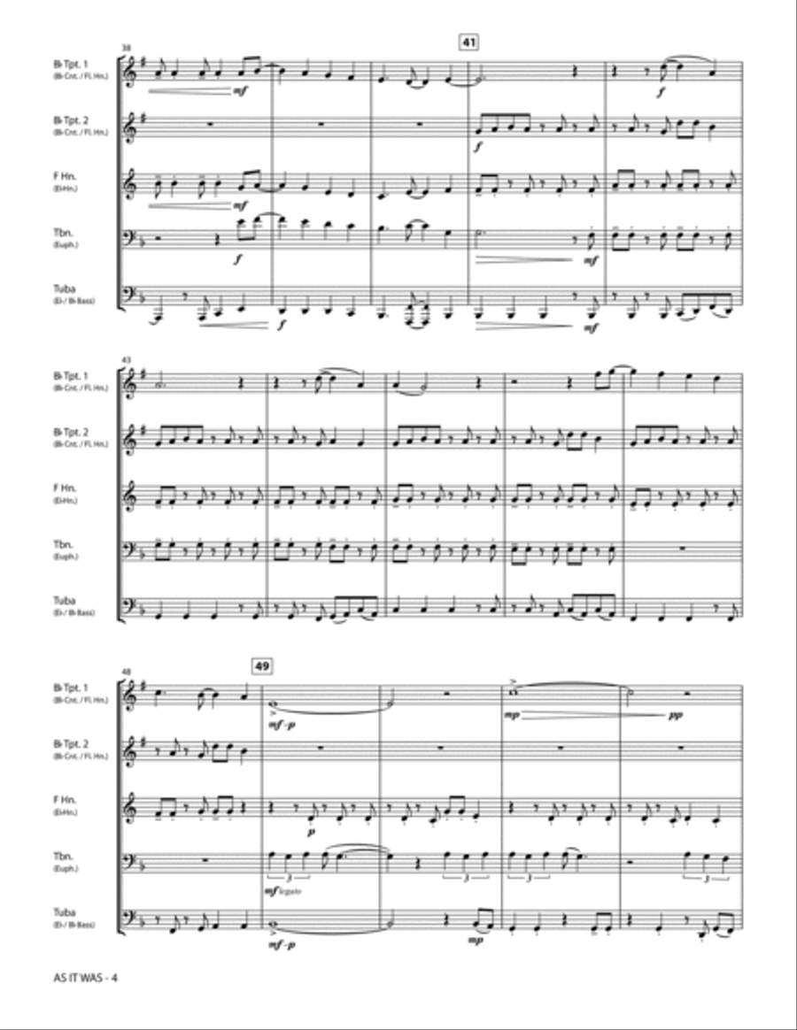 As It Was (for Brass Quintet) (arr. Seb Skelly) - Full Score Brass Quintet scores gallery preview page 6