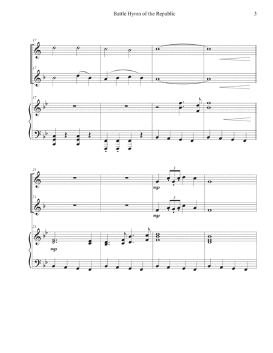 Battle Hymn of the Republic (Trumpet-French Horn-Piano) Brass Duet scores gallery preview page 3