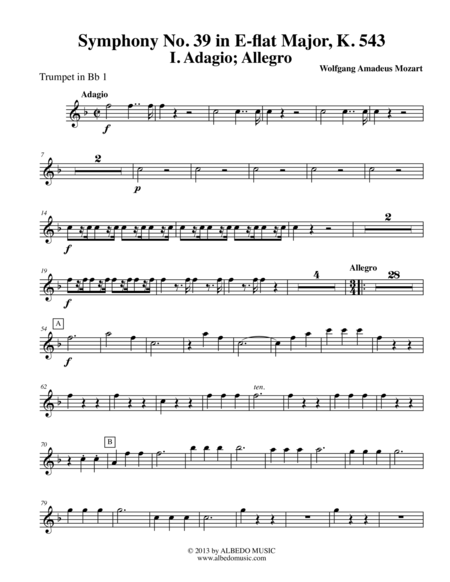 Mozart Symphony No. 39, Movement I - Trumpet in Bb 1 (Transposed Part), K. 543