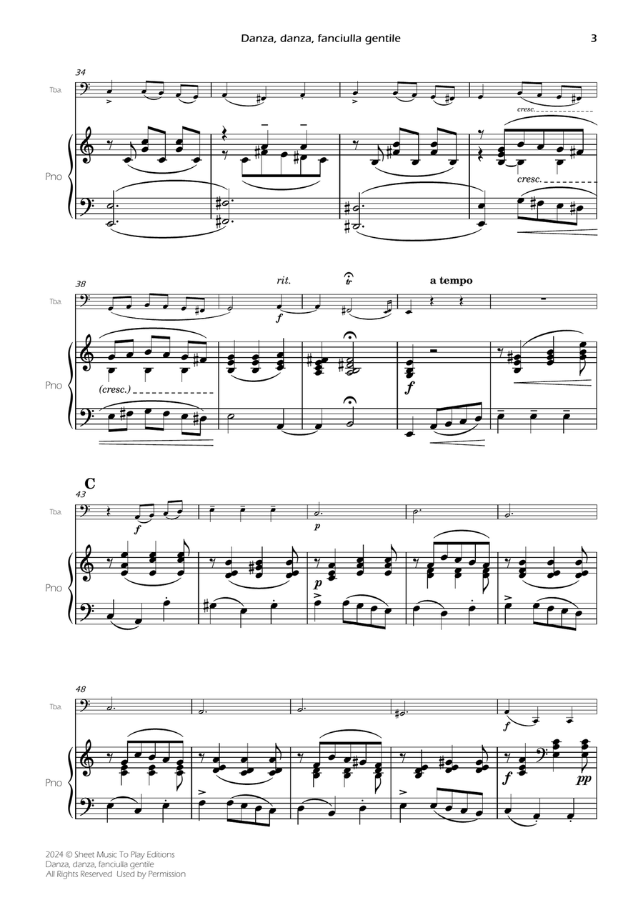 Danza, danza, fanciulla gentile - Tuba and Piano (Full Score and Parts) Piano scores gallery preview page 5