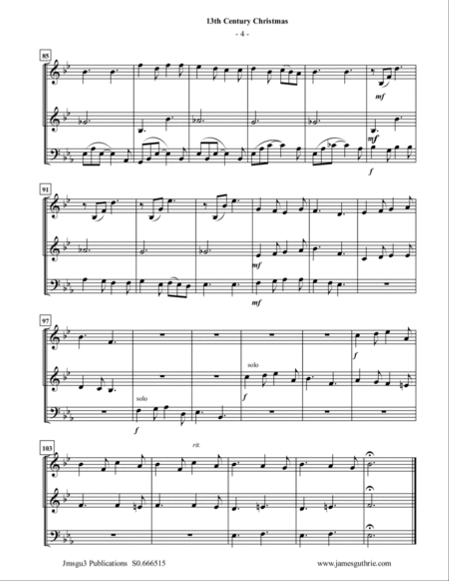 Four Traditional 13th Century Christmas Carols for 2 Horns & Trombone Horn scores gallery preview page 4