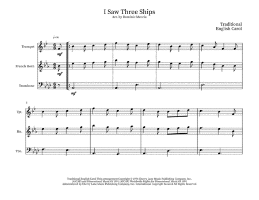 I Saw Three Ships Brass Ensemble scores gallery preview page 1