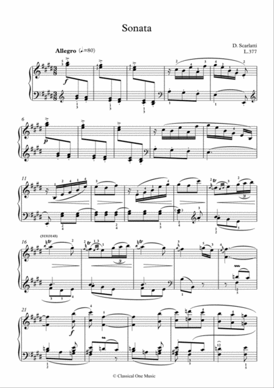 Scarlatti-Sonata in E-Major L.377 K.136(piano) Piano Solo scores gallery preview page 2