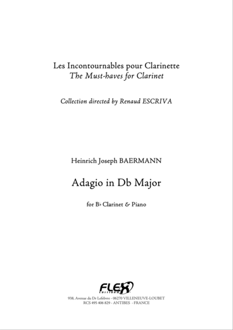 Adagio In Db Major B-Flat Clarinet scores gallery preview page 1