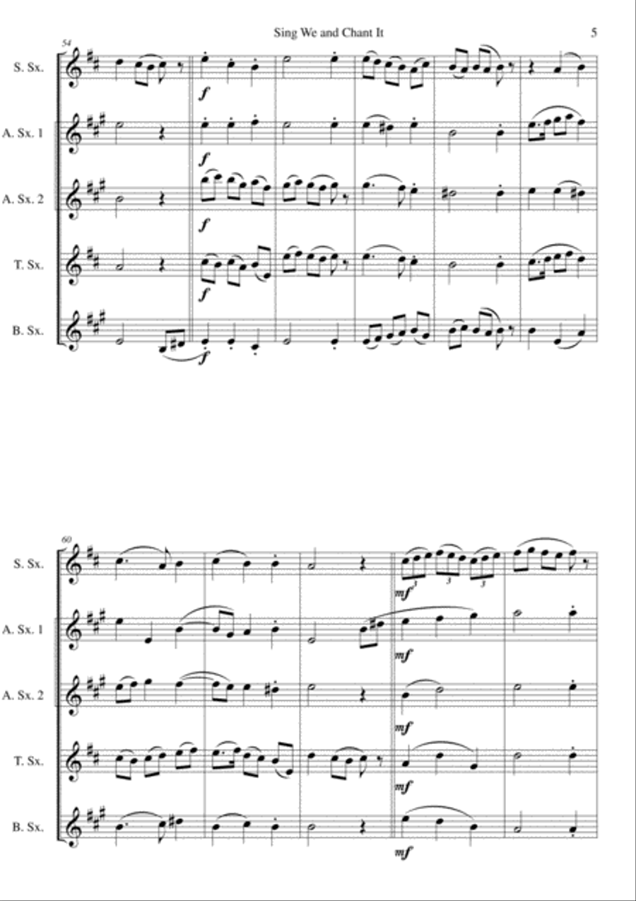 Sing we and chant it (with variations) for saxophone quintet Saxophone Quintet scores gallery preview page 5