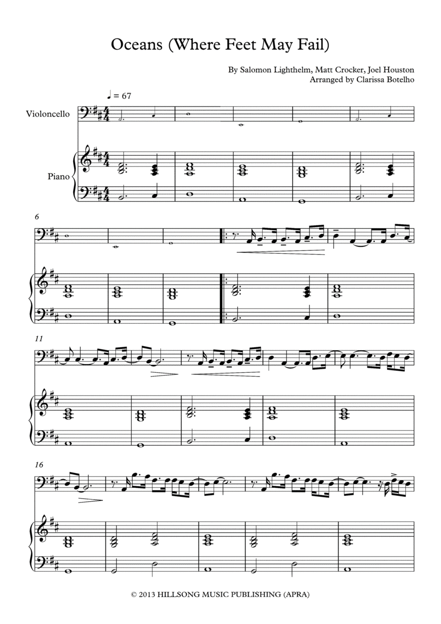Oceans (where Feet May Fail) Piano scores gallery preview page 1
