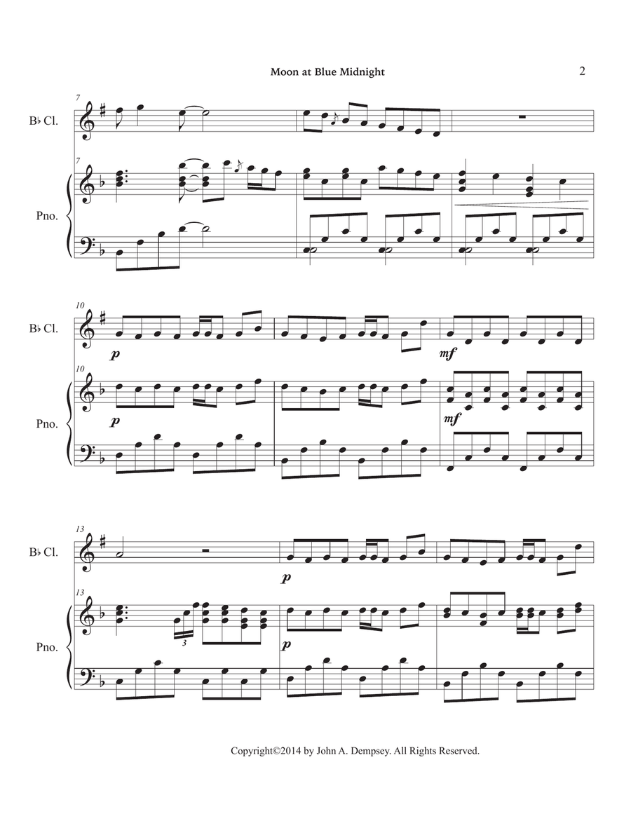 Moon at Blue Midnight (Clarinet and Piano) Clarinet Solo scores gallery preview page 6