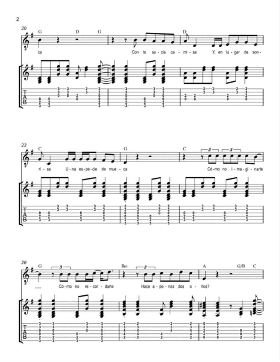 Princesa Guitar Tablature scores gallery preview page 2