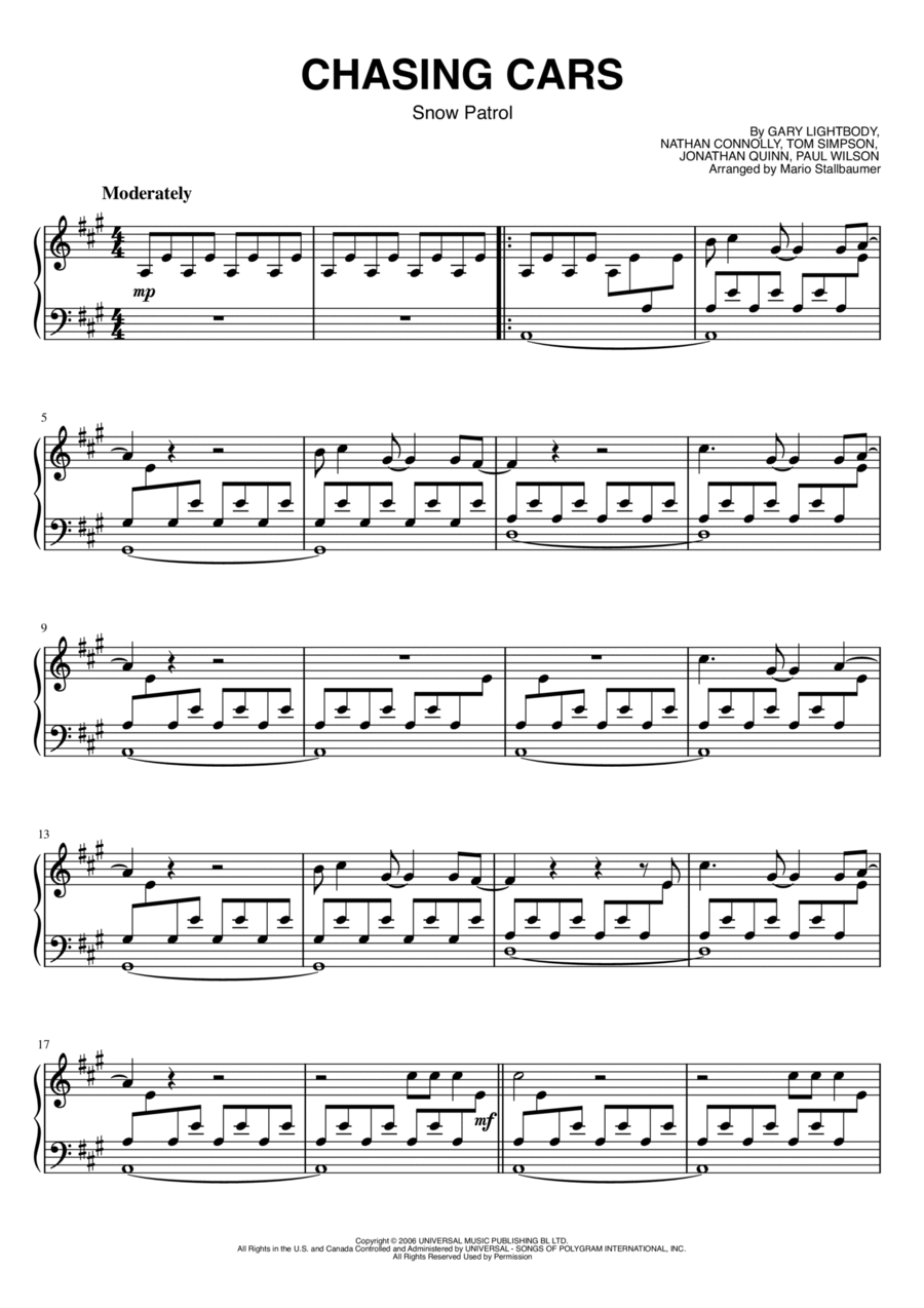 Chasing Cars Piano Solo scores gallery preview page 1