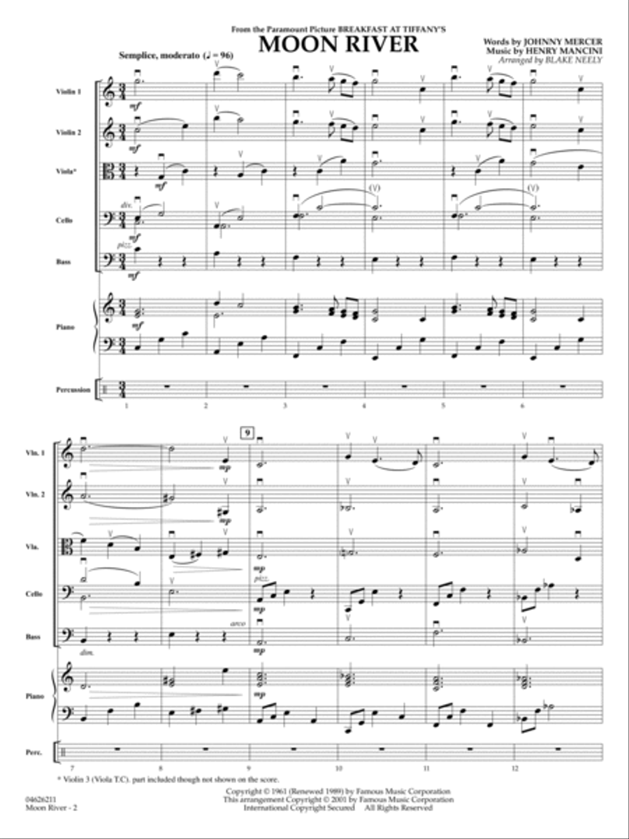 Moon River (from Breakfast at Tiffany's) (arr. Blake Neely) - Full Score String Orchestra scores gallery preview page 2
