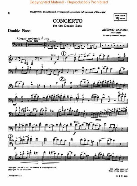 Double Bass Concerto in F by Antonio Capuzzi Double Bass - Sheet Music