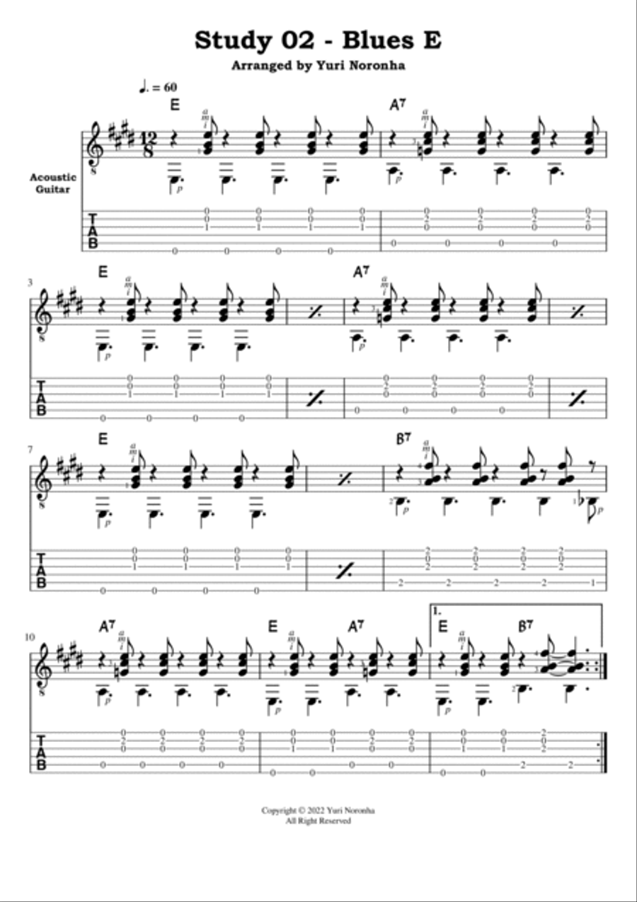 5 Studies - Blues E - for Acoustic Guitar (Fingerstyle), Book 01, Level 01 Acoustic Guitar scores gallery preview page 3