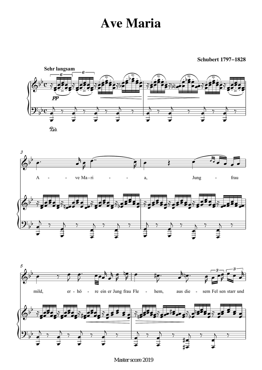 Schubert - Ave Maria for voice and piano (in B flat Key) Piano, Vocal scores gallery preview page 1