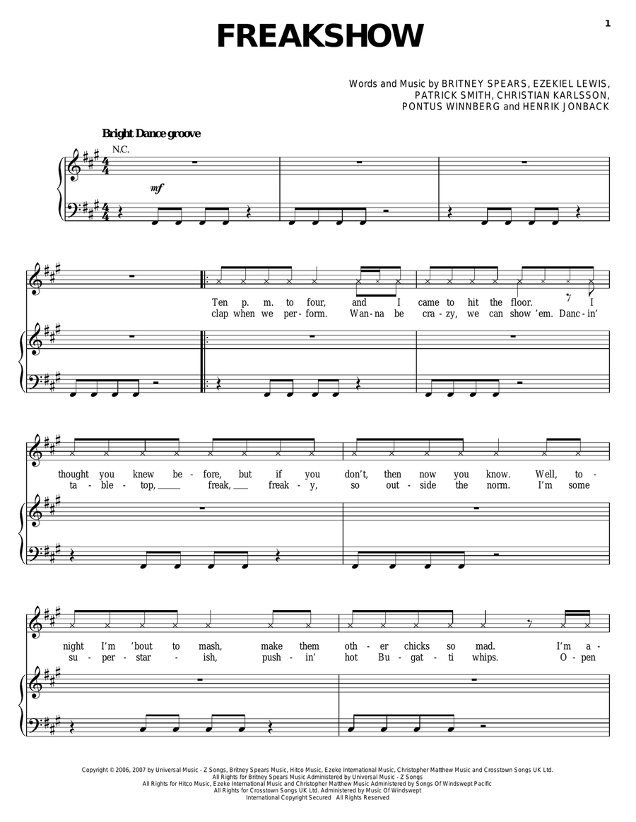 Freakshow Freakshow Piano, Vocal, Guitar scores gallery preview page 1