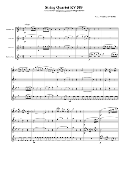 String Quartet KV 589 for Saxophone Quartet (SATB) image number null