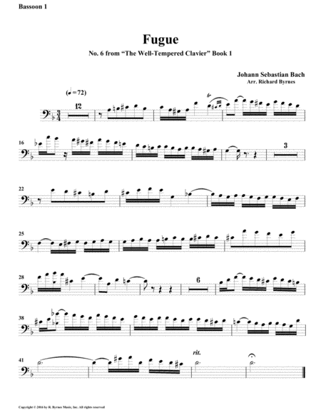 Fugue 06 from Well-Tempered Clavier, Book 1 (Bassoon Quintet) image number null