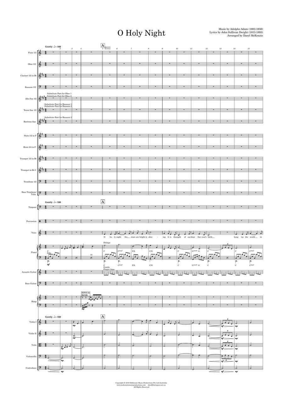 O Holy Night (ala Josh Groban) Voice and Orchestra Key of C Full Orchestra scores gallery preview page 1