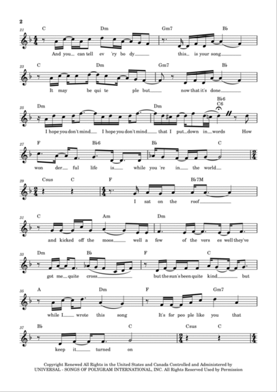 Your Song B-Flat Clarinet scores gallery preview page 2
