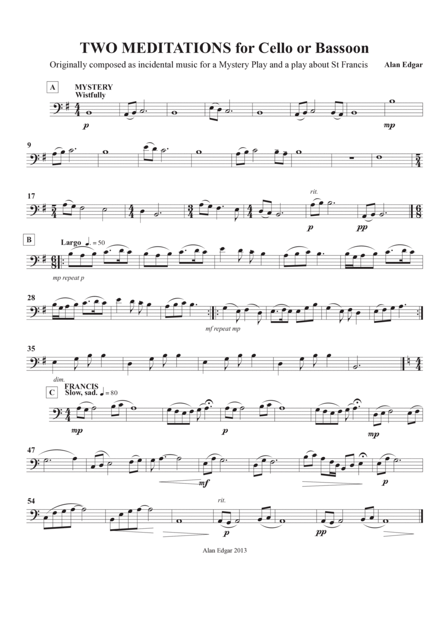 TWO MEDITATIONS for CELLO or BASSOON Bassoon scores gallery preview page 1