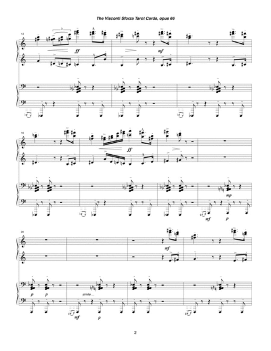 Visconti Sforza Tarot Cards, opus 66 ... Twenty Two Salon Pieces For Two Pianos (1996) 08 Il Carro 2 Pianos, 4-Hands scores gallery preview page 2