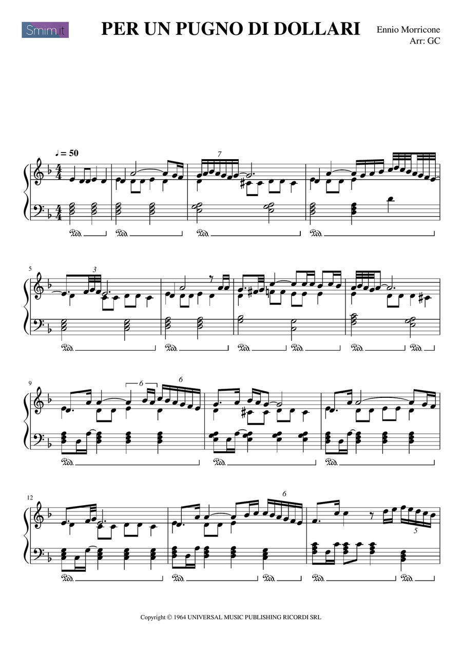 Per Un Pugno Di Dollari Piano Solo scores gallery preview page 1