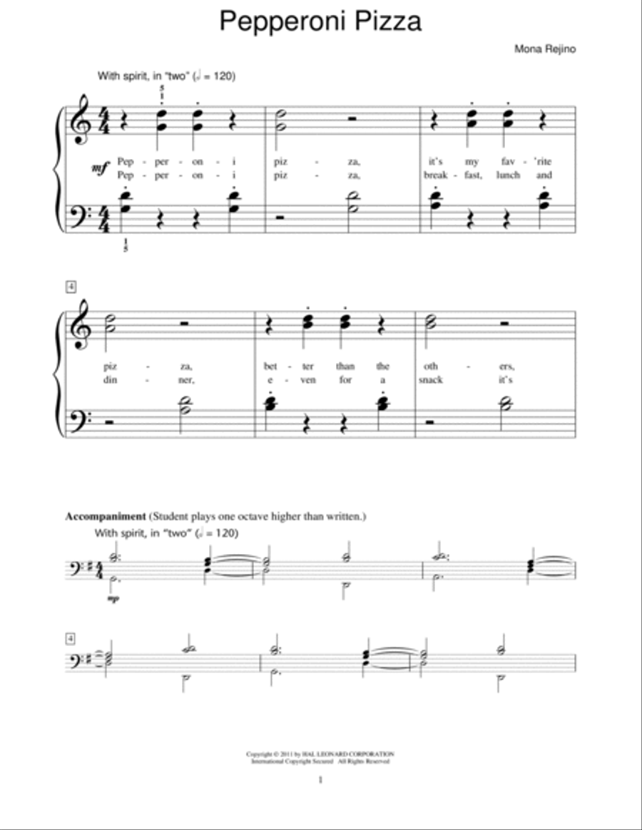 Pepperoni Pizza Pepperoni Pizza Piano Method scores gallery preview page 1