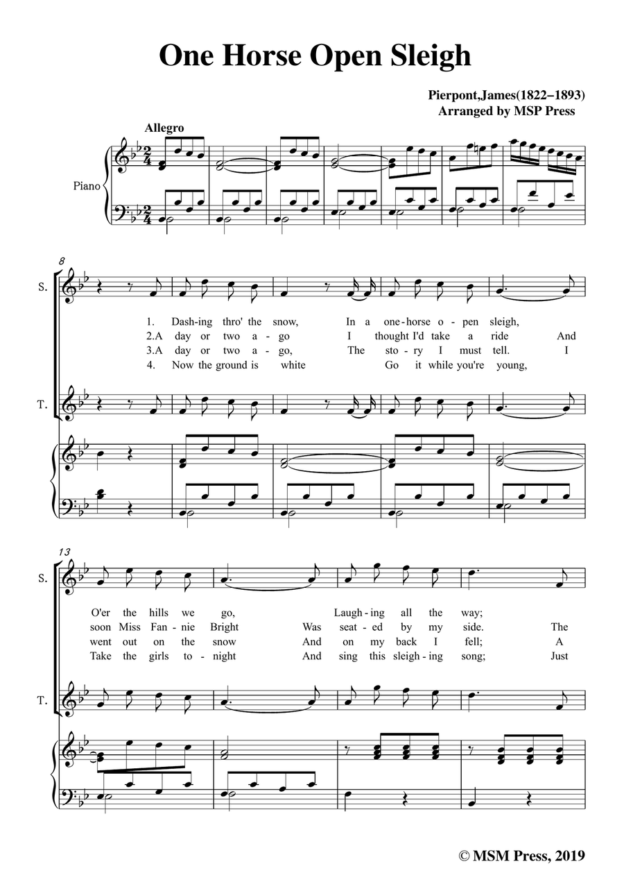 Pierpont-Jingle Bells(The One Horse Open Sleigh),in B flat Major,for Quatre Chorales 4-Part scores gallery preview page 3