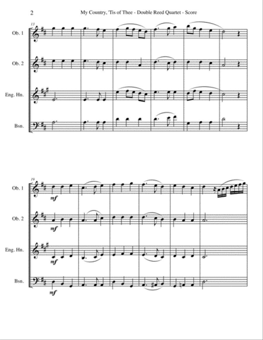 My Country, 'Tis of Thee for Double Reed Quartet Woodwind Quartet scores gallery preview page 2