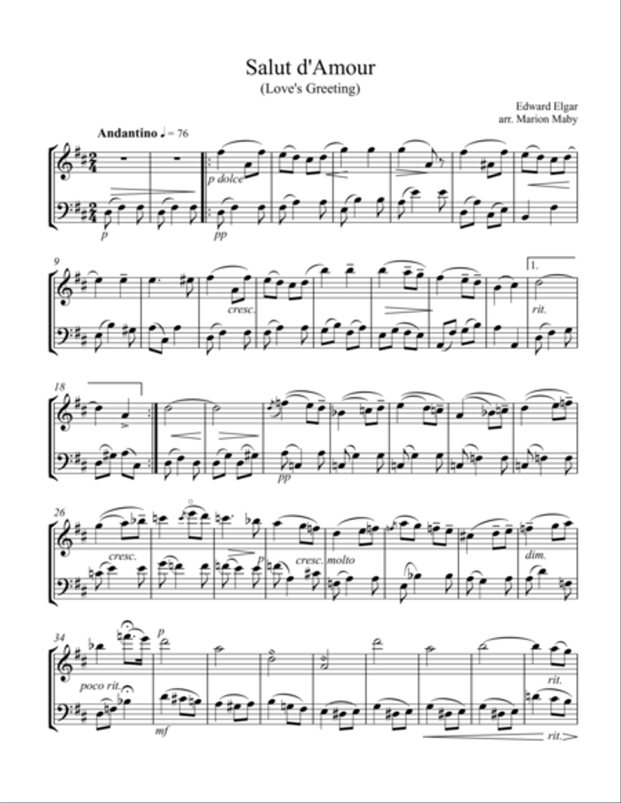 Salut d'Amour for violin & cello duet String Duet scores gallery preview page 1