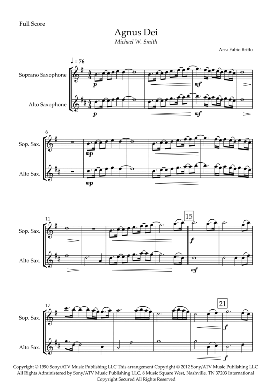 Agnus Dei Soprano Saxophone scores gallery preview page 1