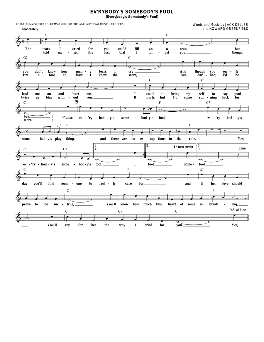 Ev'rybody's Somebody's Fool (Everybody's Somebody's Fool) Guitar scores gallery preview page 1