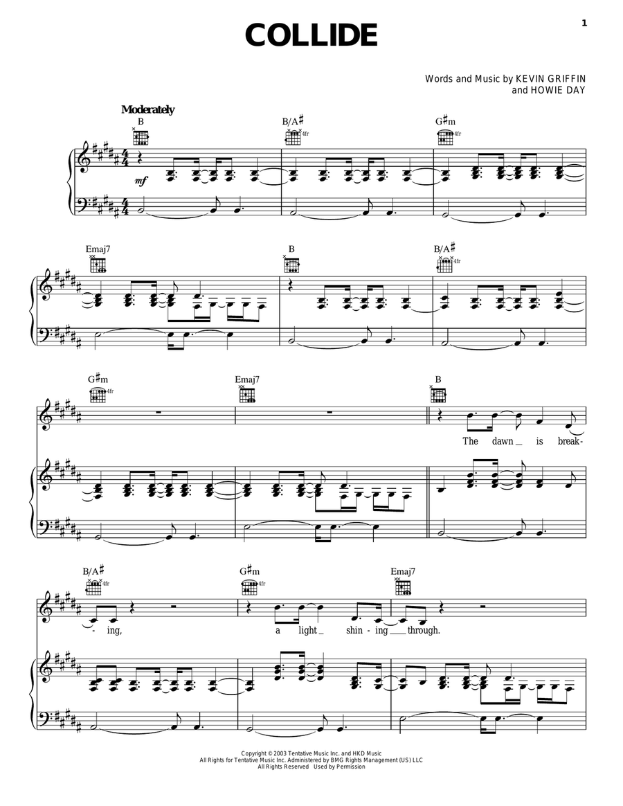 Collide Piano, Vocal, Guitar scores gallery preview page 1