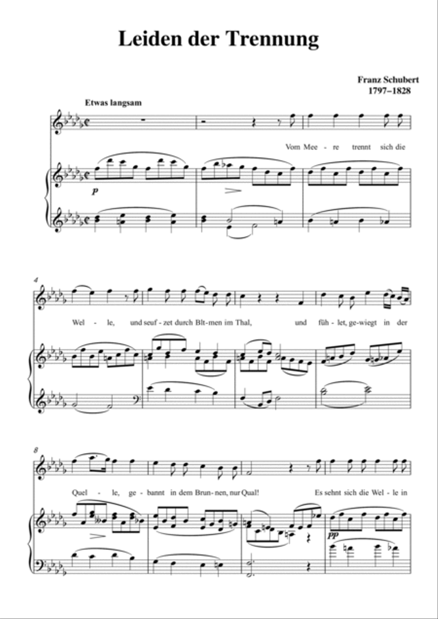 Schubert-Leiden der Trennung in bD for Vocal and Piano Voice scores gallery preview page 2