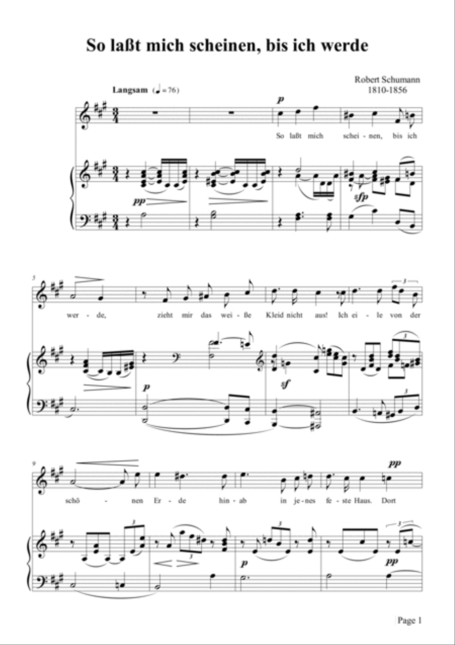 Schumann-So laßt mich scheinen,bis ich werde,Op.98a No.1 in A Major Voice scores gallery preview page 2