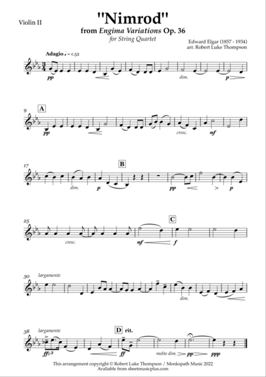 Nimrod from Enigma Variations Op. 36 for String Quartet String Quartet scores gallery preview page 4