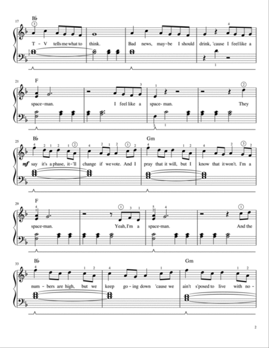 Spaceman Easy Piano scores gallery preview page 2