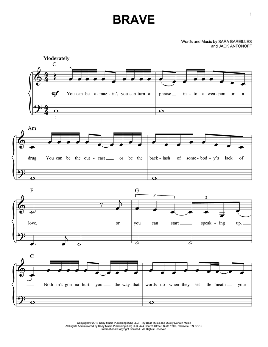 Brave Brave Easy Piano scores gallery preview page 1
