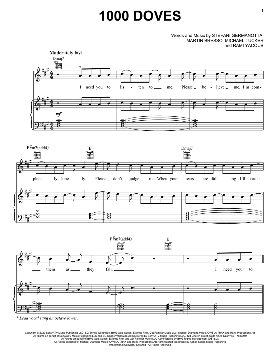 1000 Doves Piano, Vocal, Guitar scores gallery preview page 1