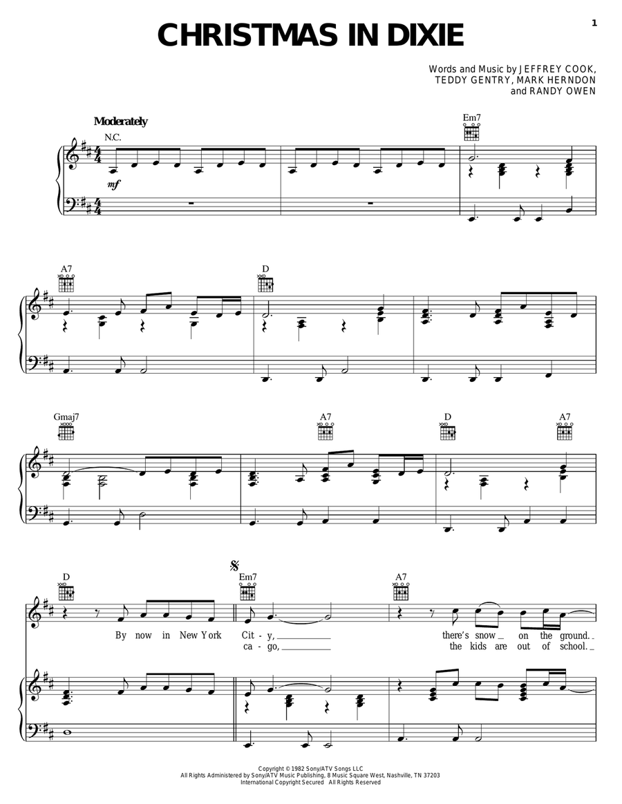Christmas In Dixie Piano, Vocal, Guitar scores gallery preview page 1
