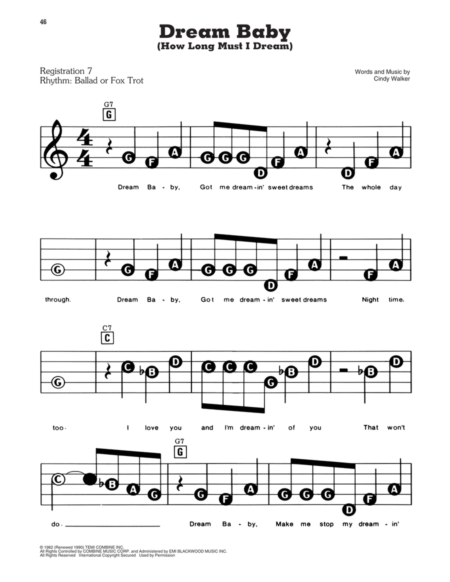 Dream Baby (How Long Must I Dream) Electronic Keyboard scores gallery preview page 1