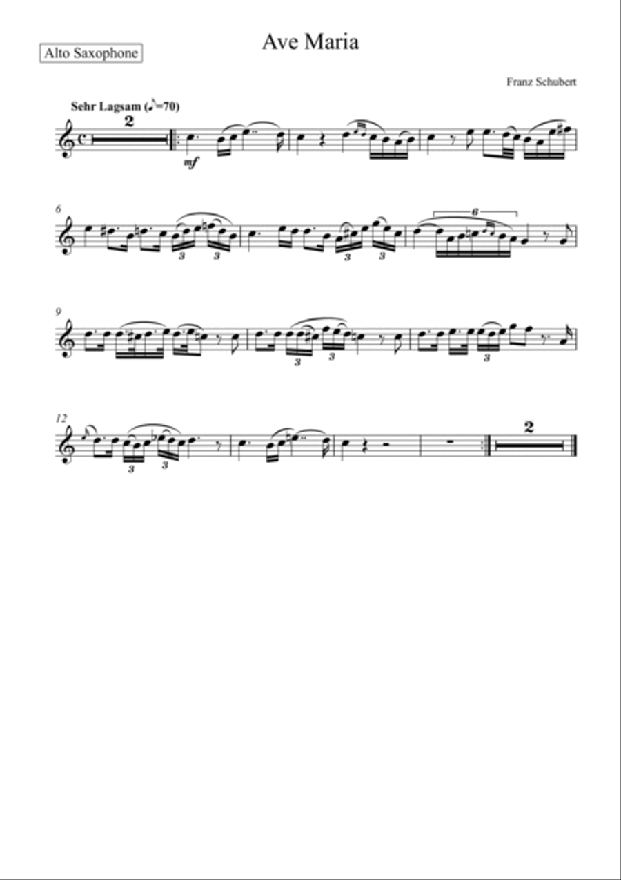 Franz Schubert - Ave Maria (Alto Saxophone Solo) - Eb key Woodwind Duet scores gallery preview page 3